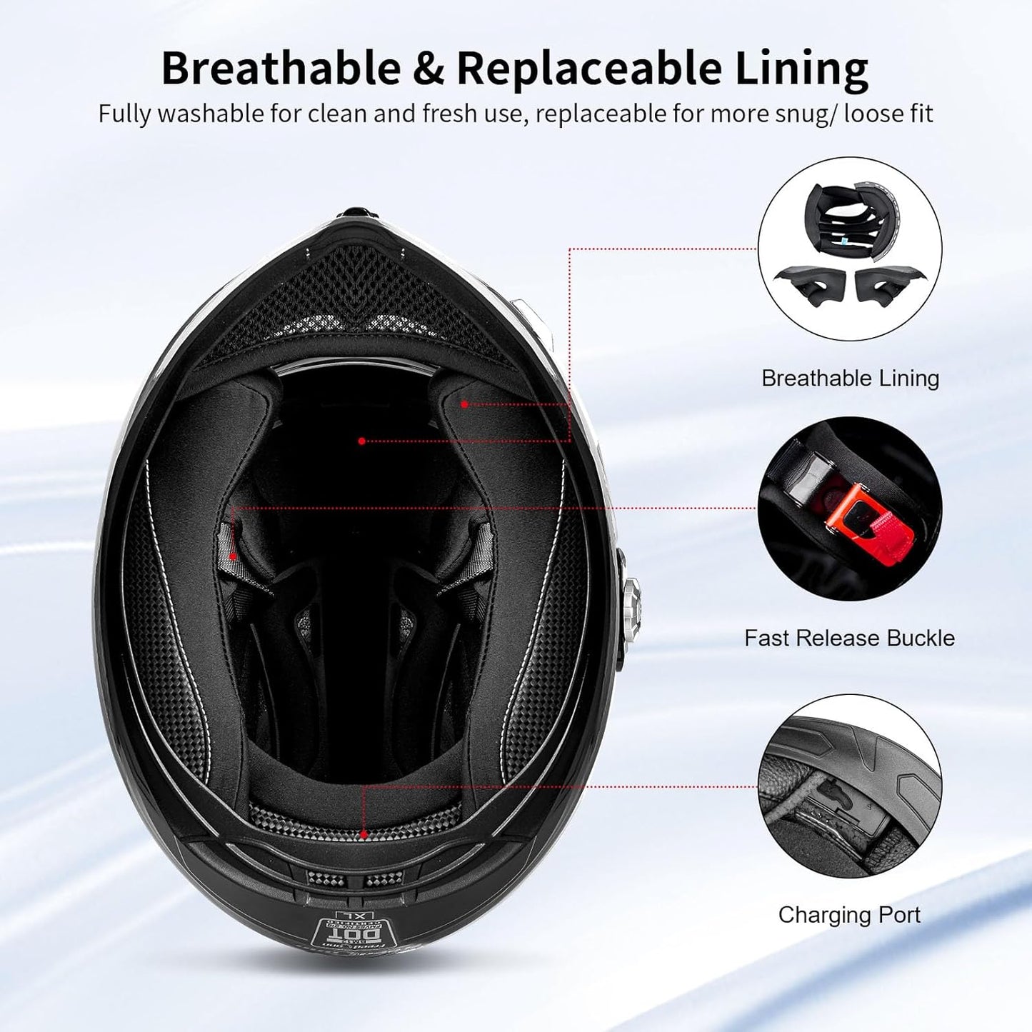 Full Face Motorcycle Helmet Bluetooth 5.0 Integrated 2 Way Intercom DOT FMVSS-218 Rated Motorbike Helmet Communication with Dual Visor MP3 for Men Women New EPS