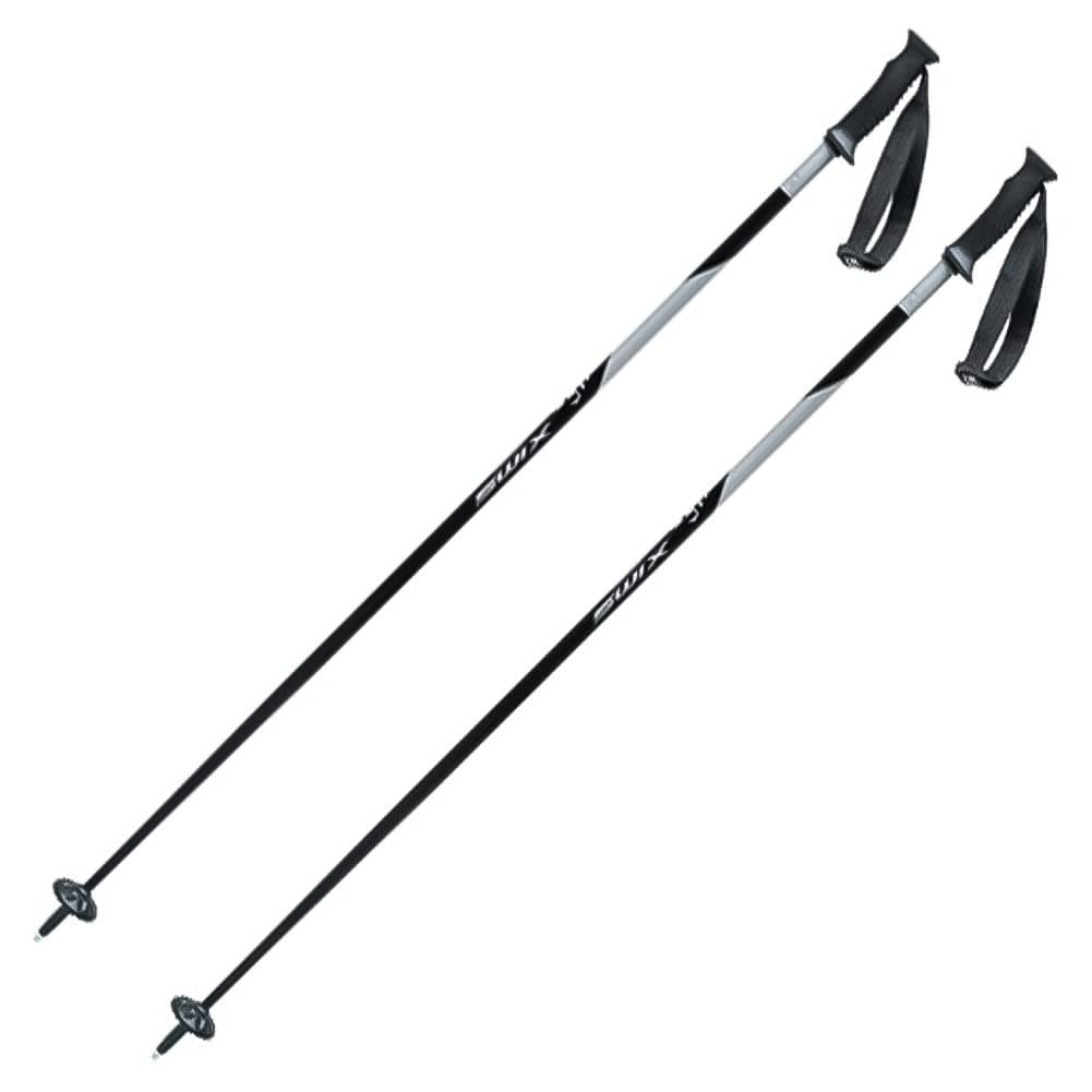 Swix Techlite 125Cm Black Gray Aluminum Ski Poles Ergonomic Grip Medium Baskets