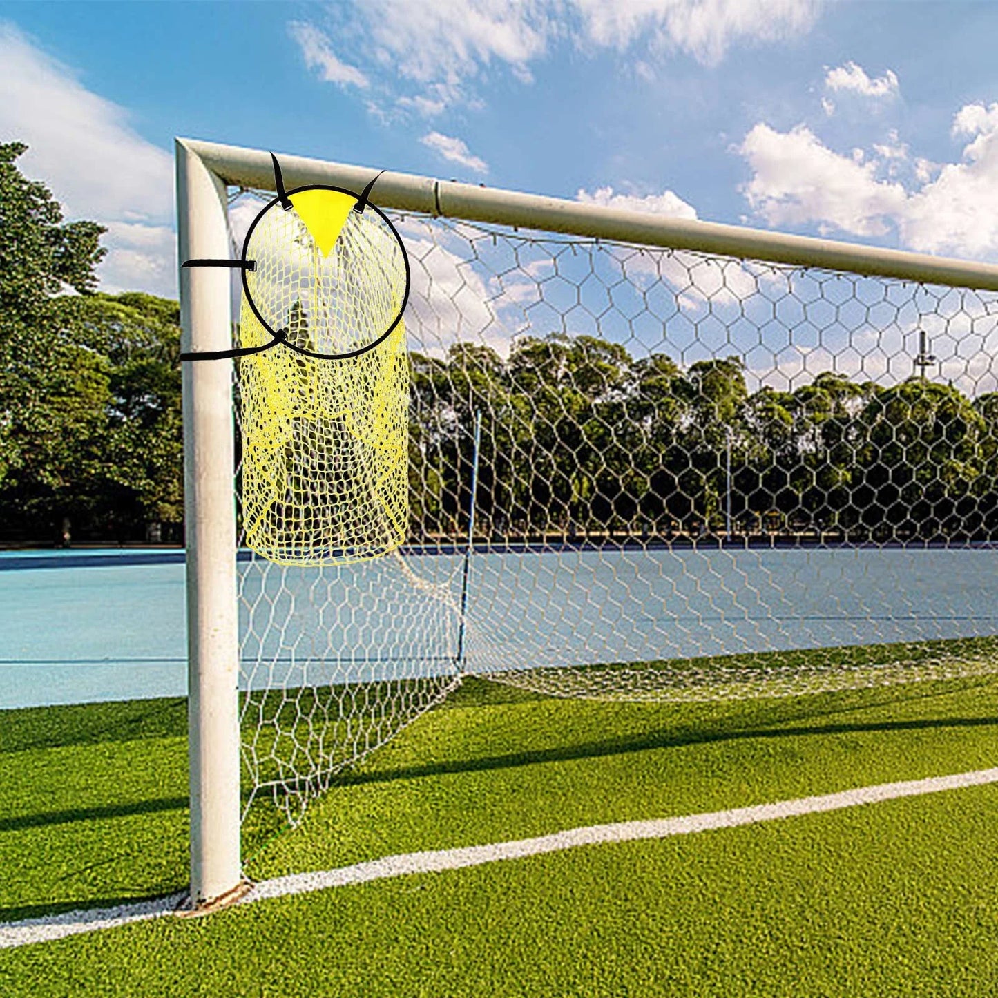 Soccer Bins Net | Football Goal Net with Adjustable Straps, Visible Scoring Hoop, Foldable for Storage | Training Equipment for Kids & Adults | Improves Shooting Accuracy | 1 Pack