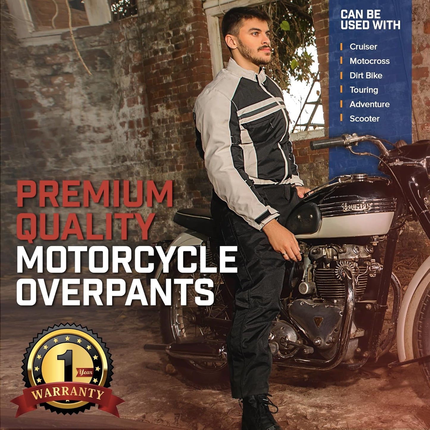 Motorcycle Pants for Men-Dual Sport Dirt Bike Gear -Riding Pants-Waterproof Armor Protective Black