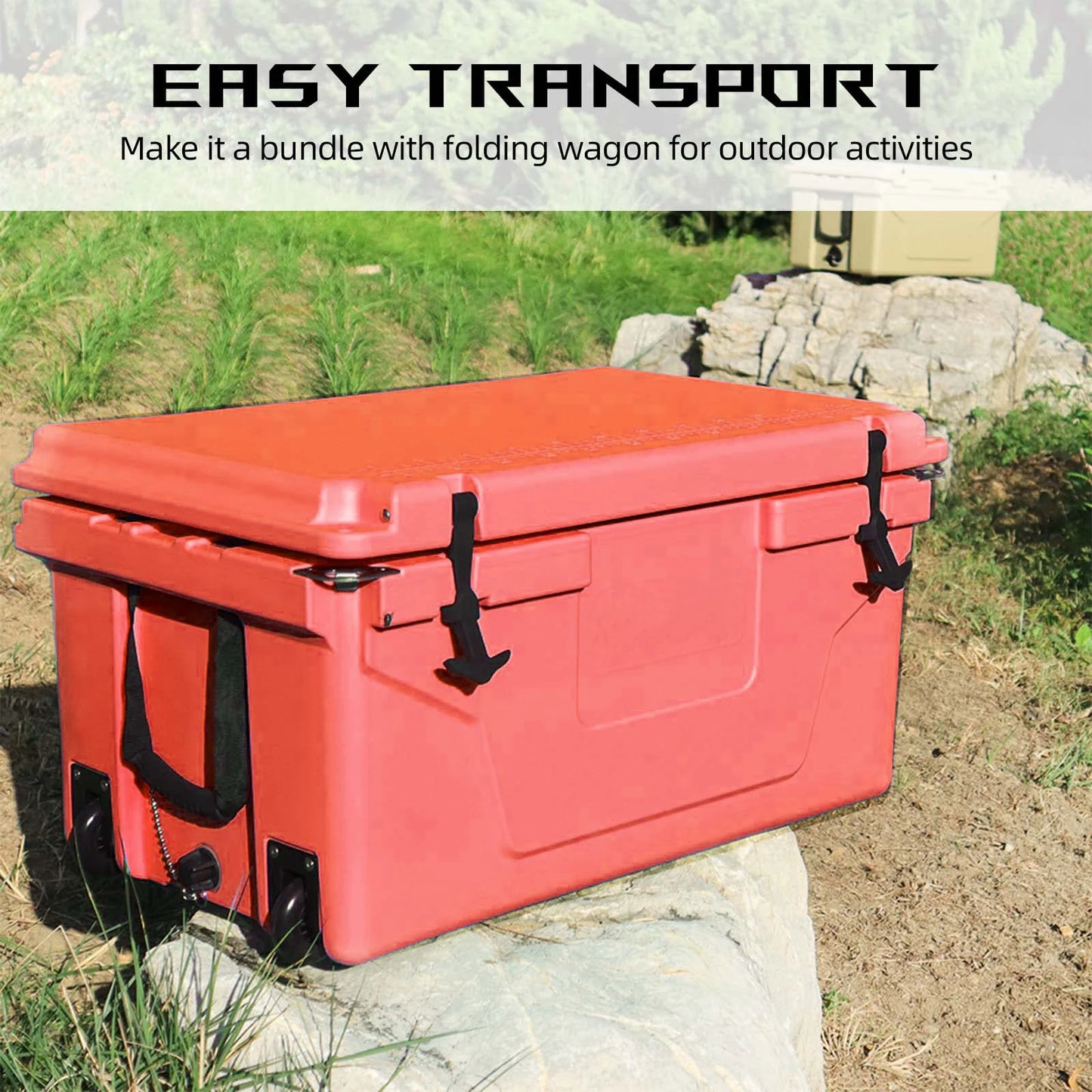 65QT Outdoor Cooler Box Ice Chest Box Camping Fishing Field Bar Cooler Box with Wheeled Patio Storage Rotomolded Cooler