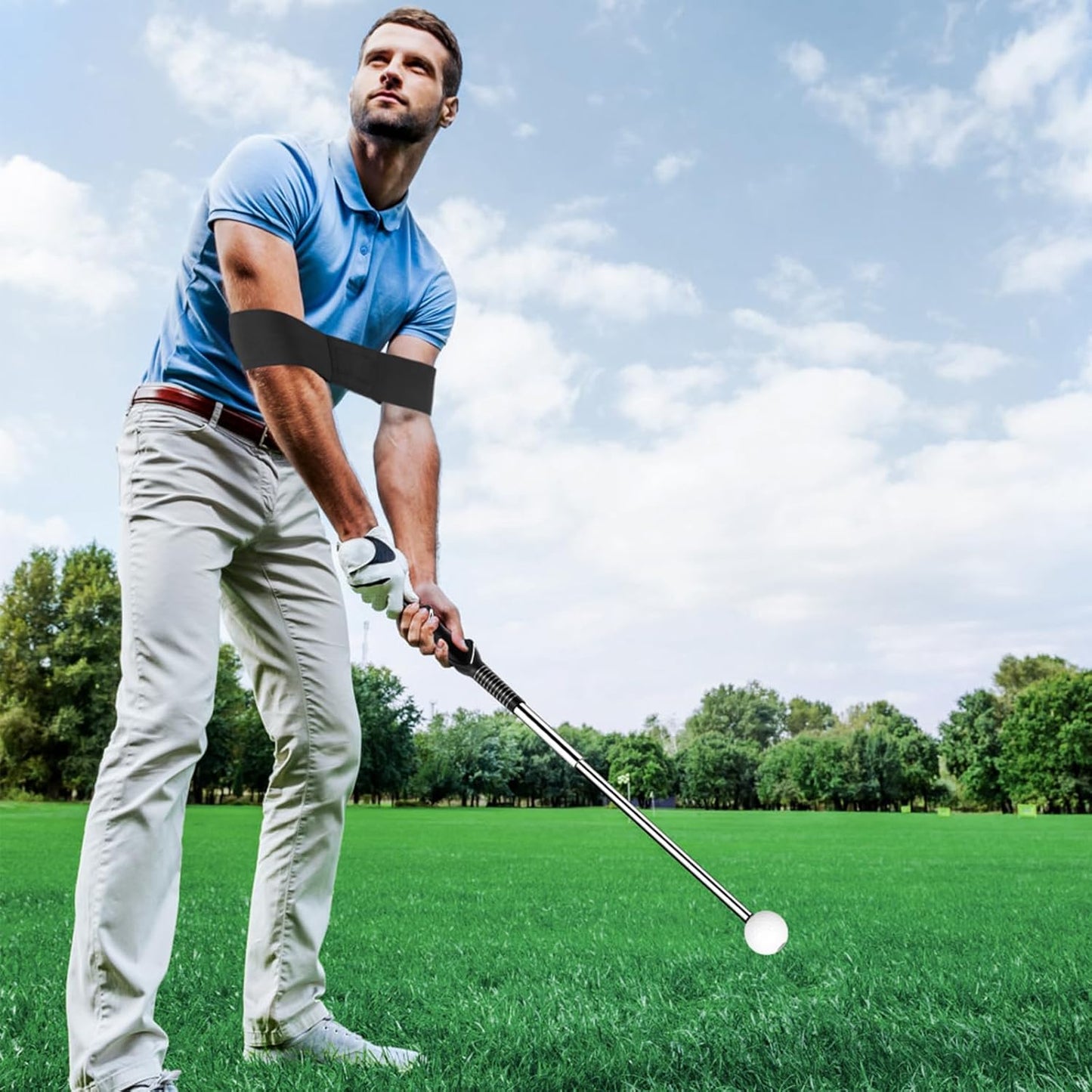 Golf Grip Swing Training Aid - Retractable Click Club Trainer Indoor Practice Warm up Stick Flexible Telescopic Short Club Tempo Sound Release Trainer Devices