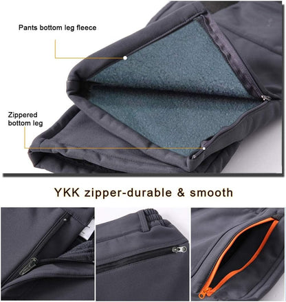 Mens Snow Ski Waterproof Softshell Snowboard Pants Outdoor Hiking Fleece Lined Zipper Bottom Leg