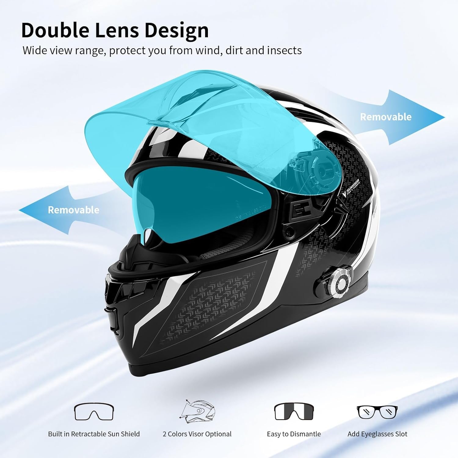Full Face  Motorcycle Helmet Bluetooth 5.0 Integrated 2 Way Intercom DOT FMVSS-218 Rated Motorbike Helmet Communication with Dual Visor MP3 for Men Women New EPS