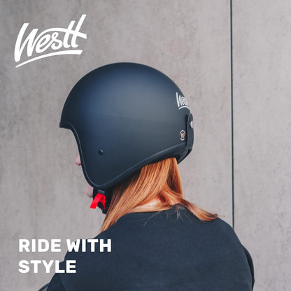 Open Face Motorcycle Helmet DOT Approved Moped Scooter Cruiser 3/4 Half Helmet with Washable Padding and Quick Release Buckle for Men Women Model Vintage