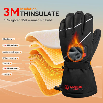 Heated Gloves for Men Women, Rechargeable Electric Heated Leather Skiing and Snowboarding Gloves