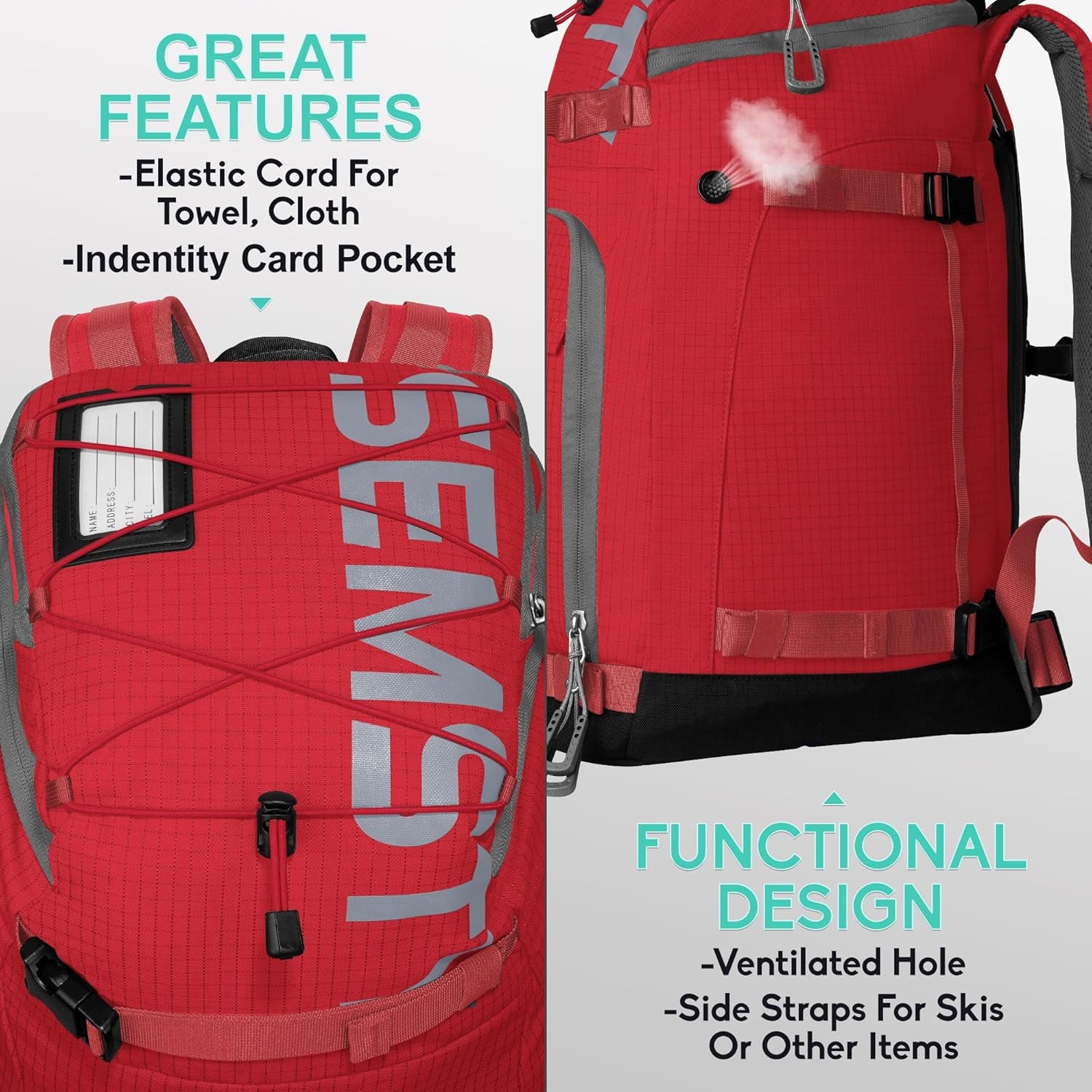 Ski Boot Bag, 55L/70L Waterproof Ski and Snowboard Boots Travel Backpack for Skis, Snowboard, Ski Helmet, Goggles, Gloves & Accessories