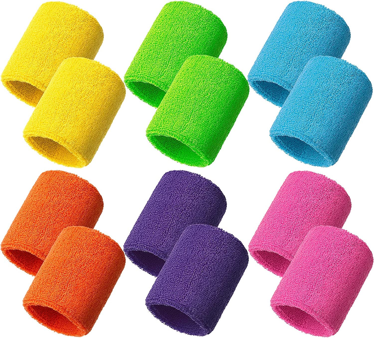 12 Pcs Neon Sweatbands Wristband Sweat Wrist Band Competitions Absorbent Sweatbands for Men Women, for Sports, Running