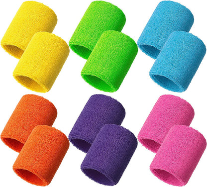 12 Pcs Neon Sweatbands Wristband Sweat Wrist Band Competitions Absorbent Sweatbands for Men Women, for Sports, Running