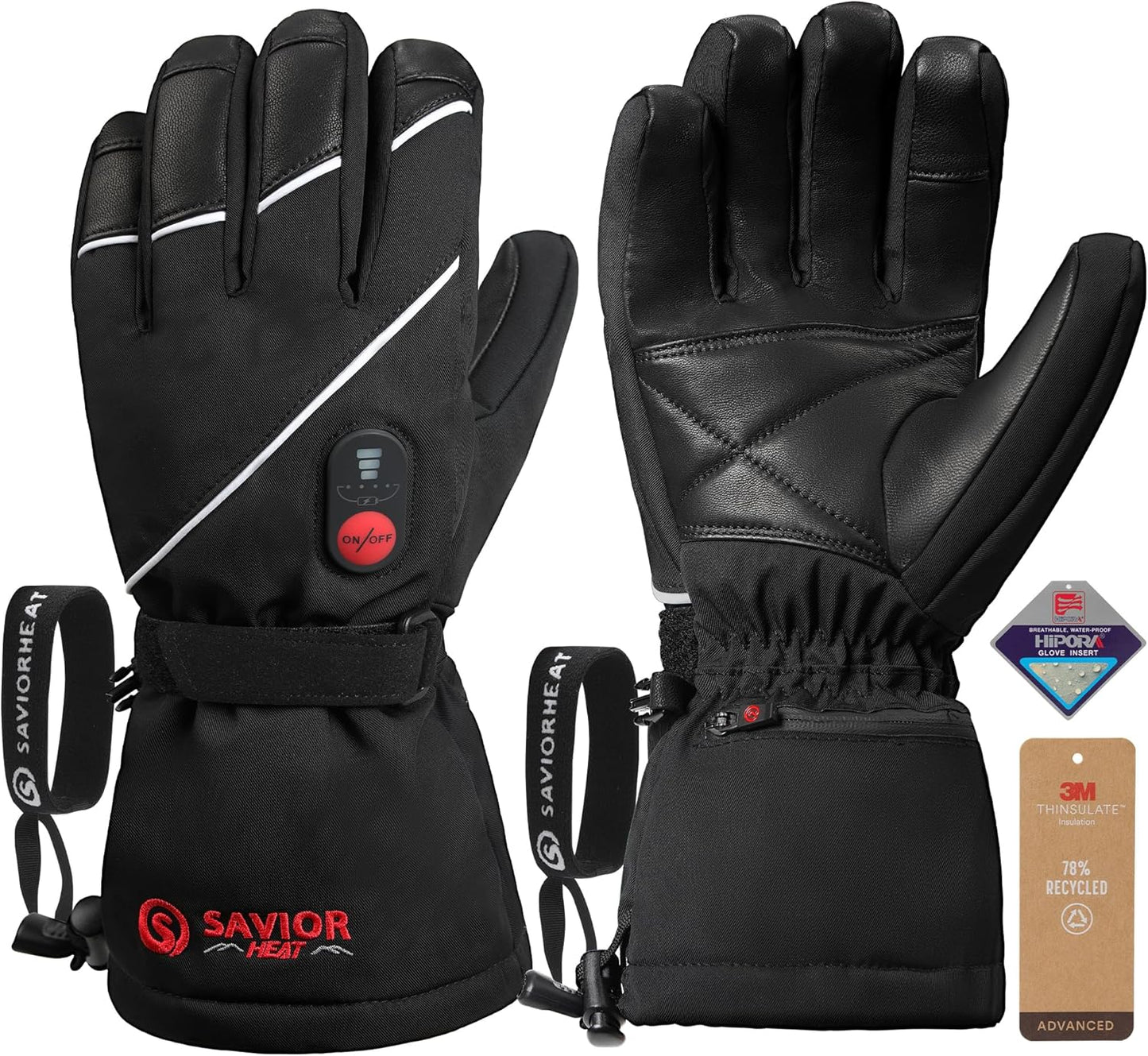 Heated Gloves for Men Women, Rechargeable Electric Heated Leather Skiing and Snowboarding Gloves