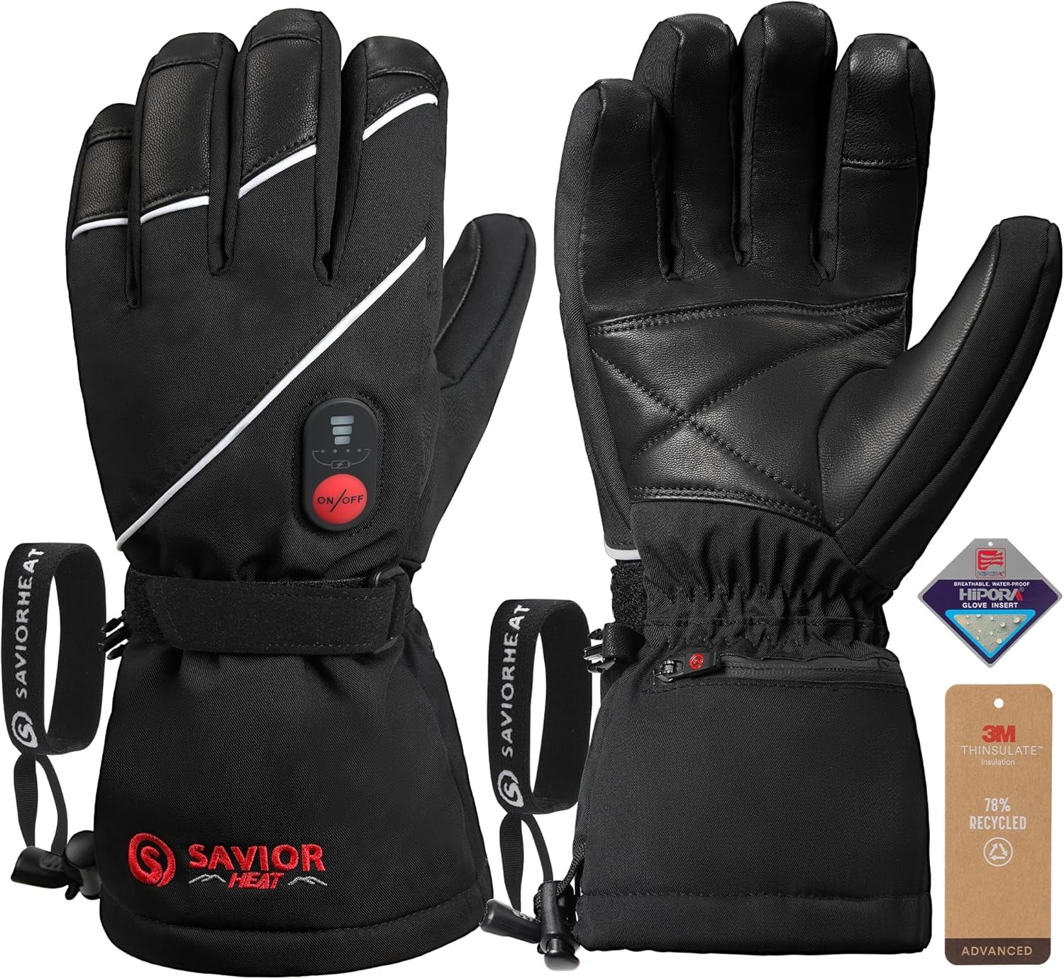 Heated Gloves for Men Women, Rechargeable Electric Heated Leather Skiing and Snowboarding Gloves