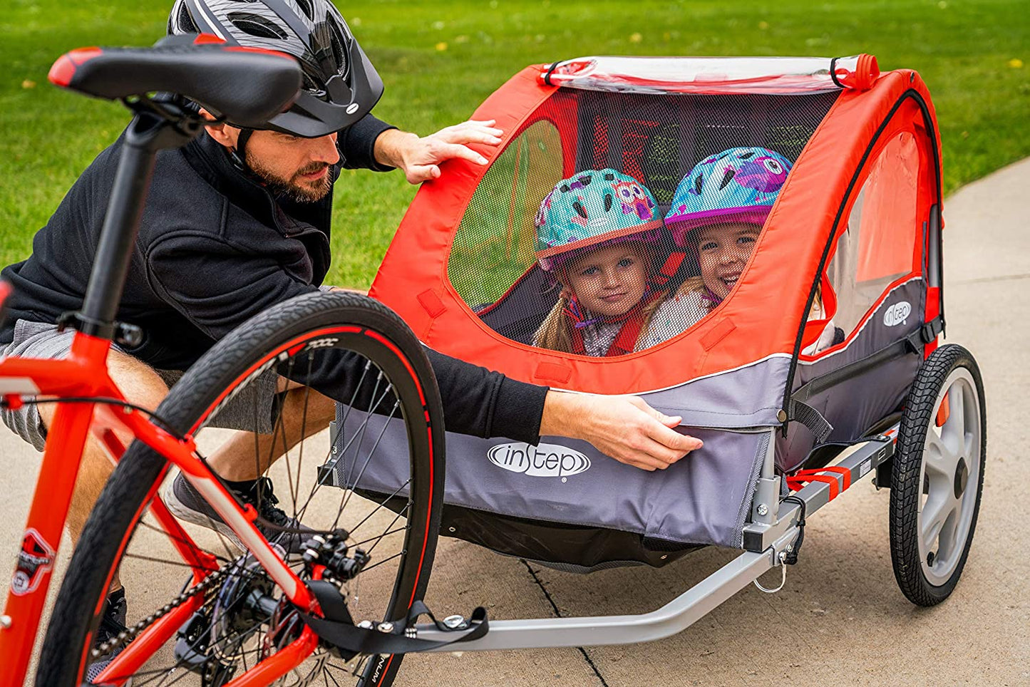 Take 2 or Sync Kids Bike Trailer, Single or Double Seat, Universal Coupler, Folding Frame, Quick-Release Wheels, Canopy with Bug Screen and Weather Shield, Bike Trailer for Kids