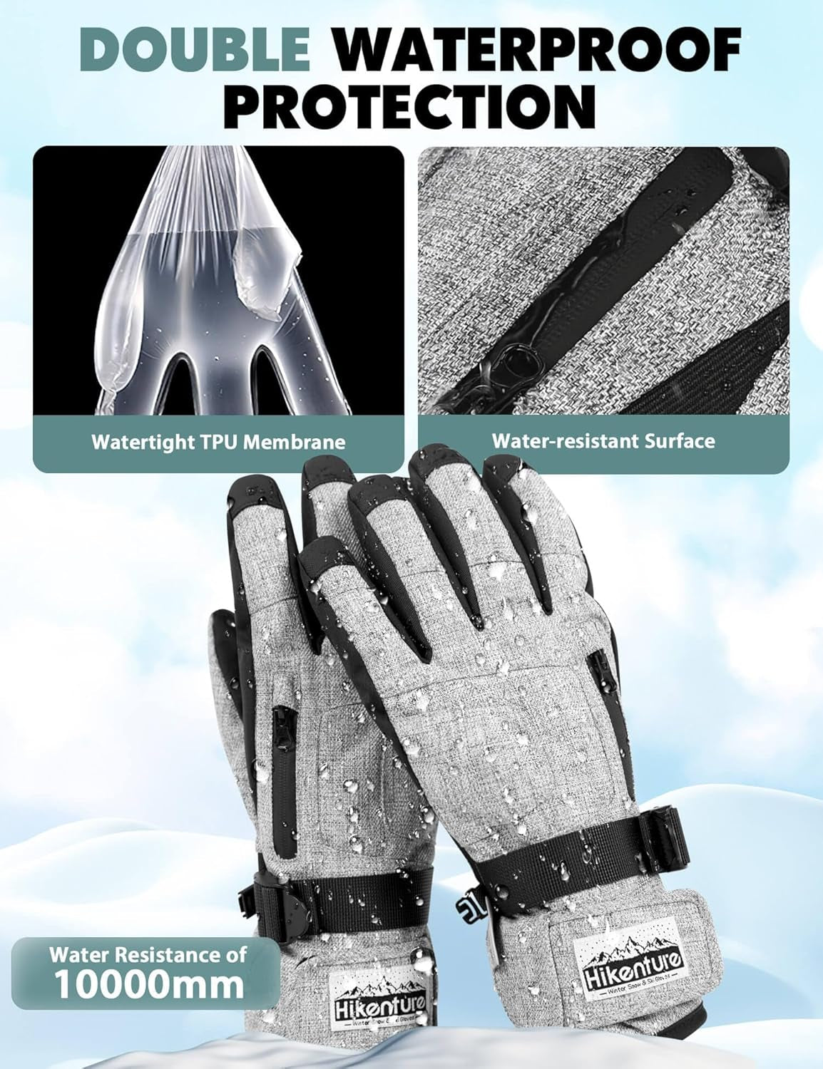 Snow Gloves for Men&Women, 3M Thinsulate Waterproof Skiing Gloves with Pocket and Touchscreen Functionality