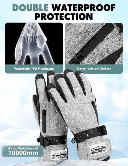 Snow Gloves for Men&Women, 3M Thinsulate Waterproof Skiing Gloves with Pocket and Touchscreen Functionality