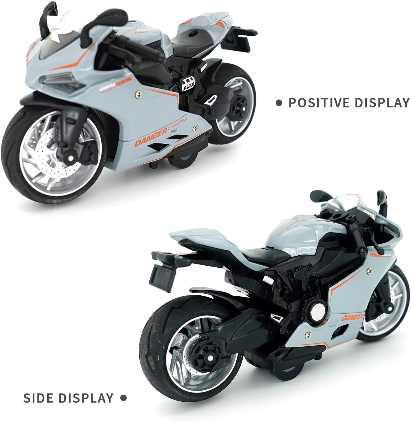 Toy Motorcycle-Pull Back Motorcycle Toy with Sounds and Lights,1:12 Scale Motorcycle Model Toy for Kids, Pull Back Vehicle Boys Kids for Age 3+ Year Old Birthday Supplies (Gray)