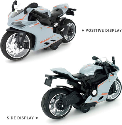 Toy Motorcycle-Pull Back Motorcycle Toy with Sounds and Lights,1:12 Scale Motorcycle Model Toy for Kids, Pull Back Vehicle Boys Kids for Age 3+ Year Old Birthday Supplies (Gray)