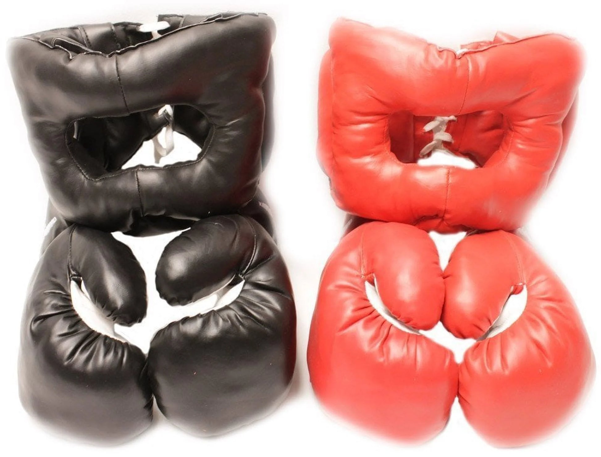 Boxing Fight Set Gloves and Headgear for Sparring Red/Black, Adult Size, 2Pcs