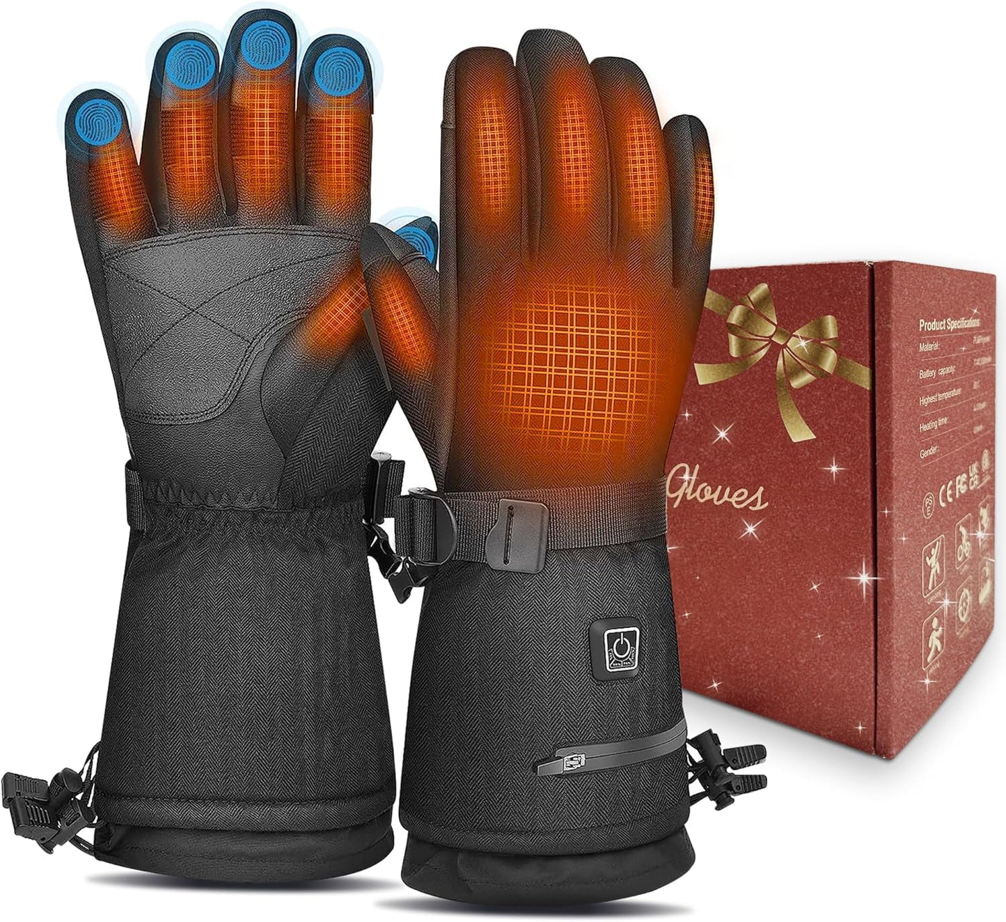 Heated Gloves for Men Women,7.4V 22.2Wh Rechargeable Electric Heated Gloves,Up to 10H Heating,Touchscreen Ski Winter Gloves for Outdoor Skiing Hunting Work Hiking,M