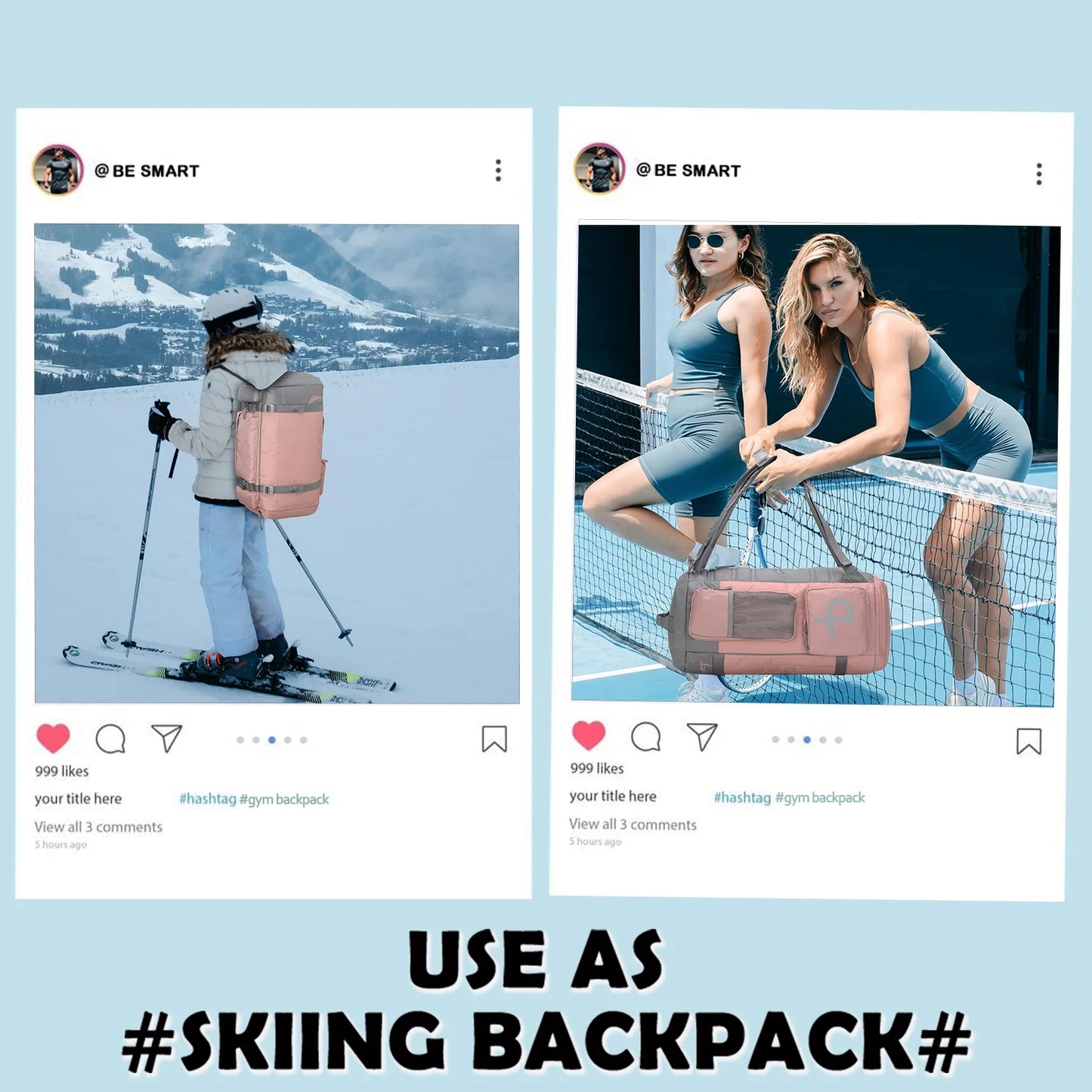 BE SMART 33L Extra Large Gym Backpack for Women, Big Gym Bag with Shoes Compartment, Waterproof Heavy Duty Duffel Bags, Women'S Workout Backpacks for Outdoor Sport,Hiking,Camping,Travel (L)