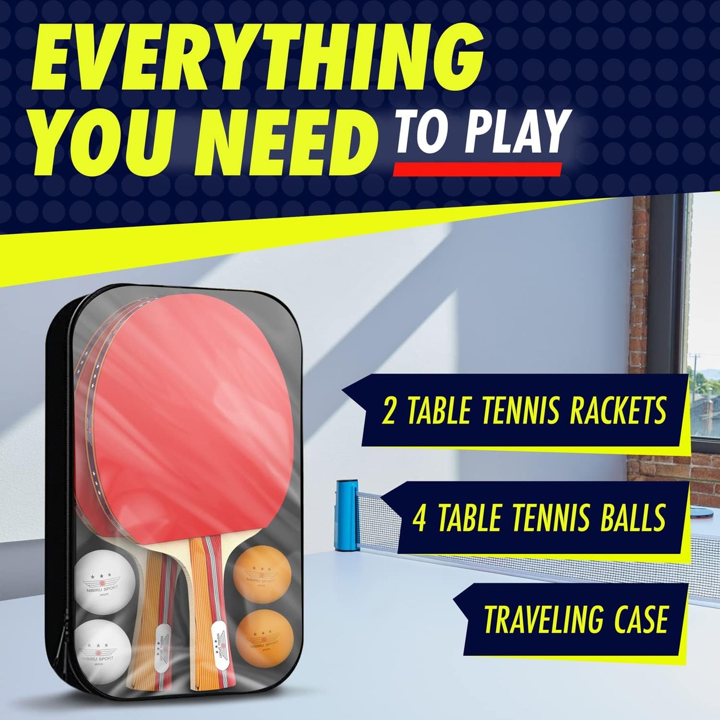Professional Ping Pong Paddle Sets, 2 Paddle or 4 Paddle Table Tennis Set with Tournament Quality Balls and Carry Bag/Storage Case, Table Tennis Equipment & Ping Pong Accessories