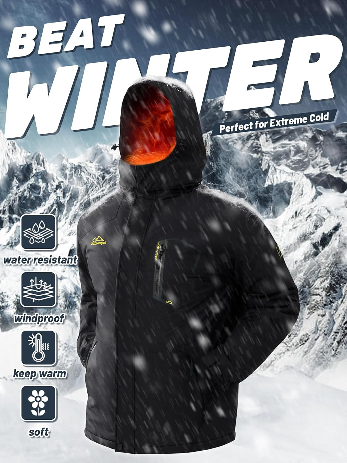 Men'S Winter Skiing Jackets Water Resistant Fleece Coats Insulated Thermal Snowboard Jacket Parka Raincoat with Hood