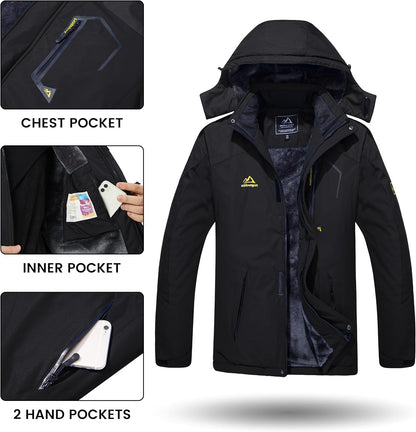 Men'S Winter Skiing Jackets Water Resistant Fleece Coats Insulated Thermal Snowboard Jacket Parka Raincoat with Hood