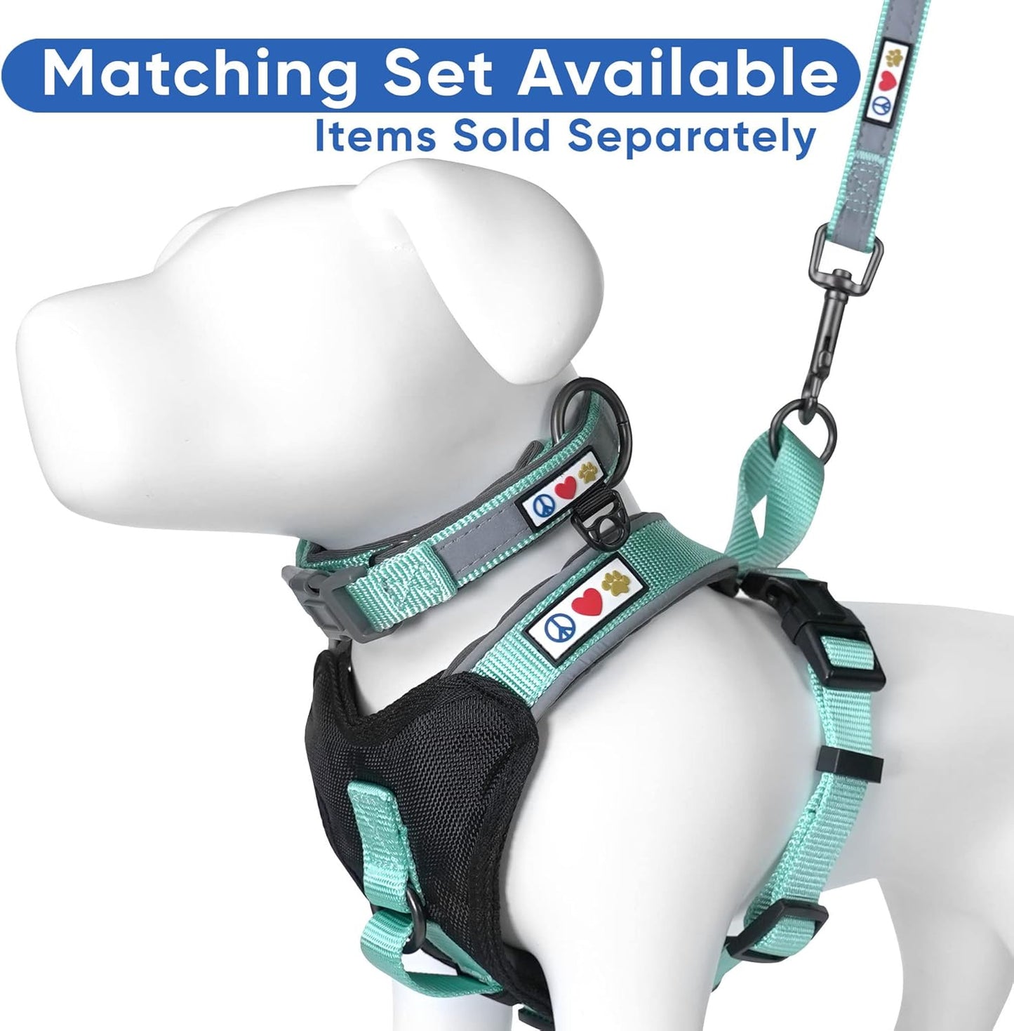 Reflective Dog Harness - Padded, Comfort Control for Walks or Runs - Medium Teal