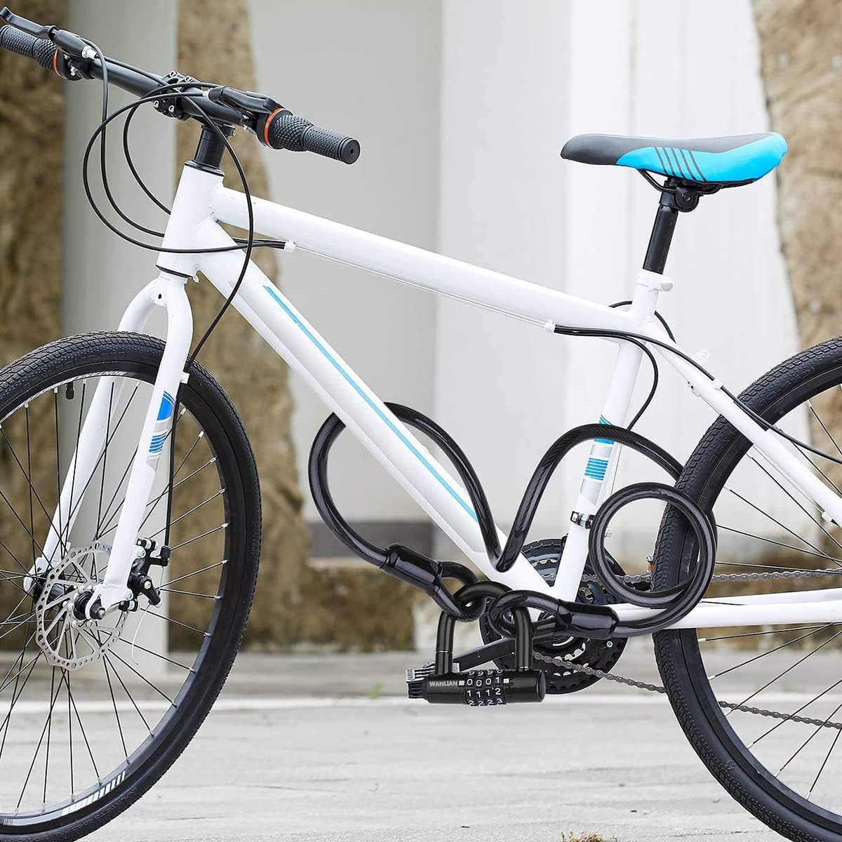 Bicycle Lock Cable,Bicycle Chain Lock,Safety Chain Lock Kit,Heavy Duty Motorcycle Lock,Bicycle Lock,4-Digit Padlock,Bicycle U-Shaped Lock with Cable,12Mm Shackle and 10Mm X 1.8M Cable,Steel Chain Lock