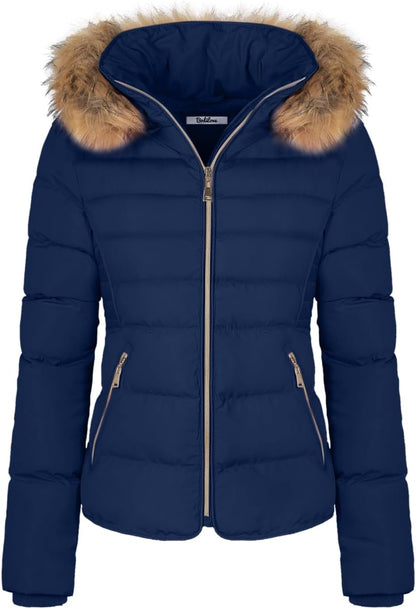 Women'S Fur Hooded Thickened Jacket with Fleece Lining
