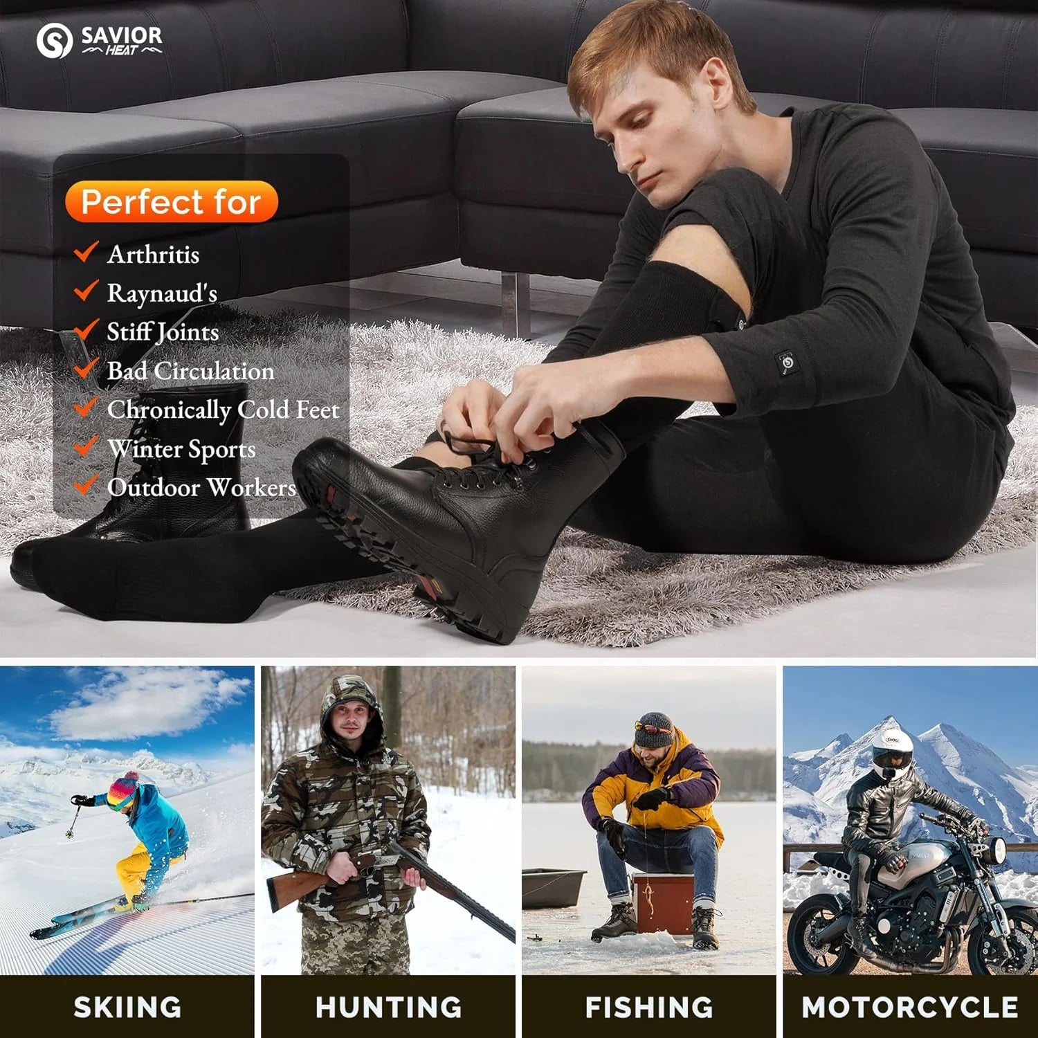 Rechargeable Heated Socks for Men Women,7.4V 2200Mah Heated Socks with Battery,Hunting Hiking Motorcycle Socks