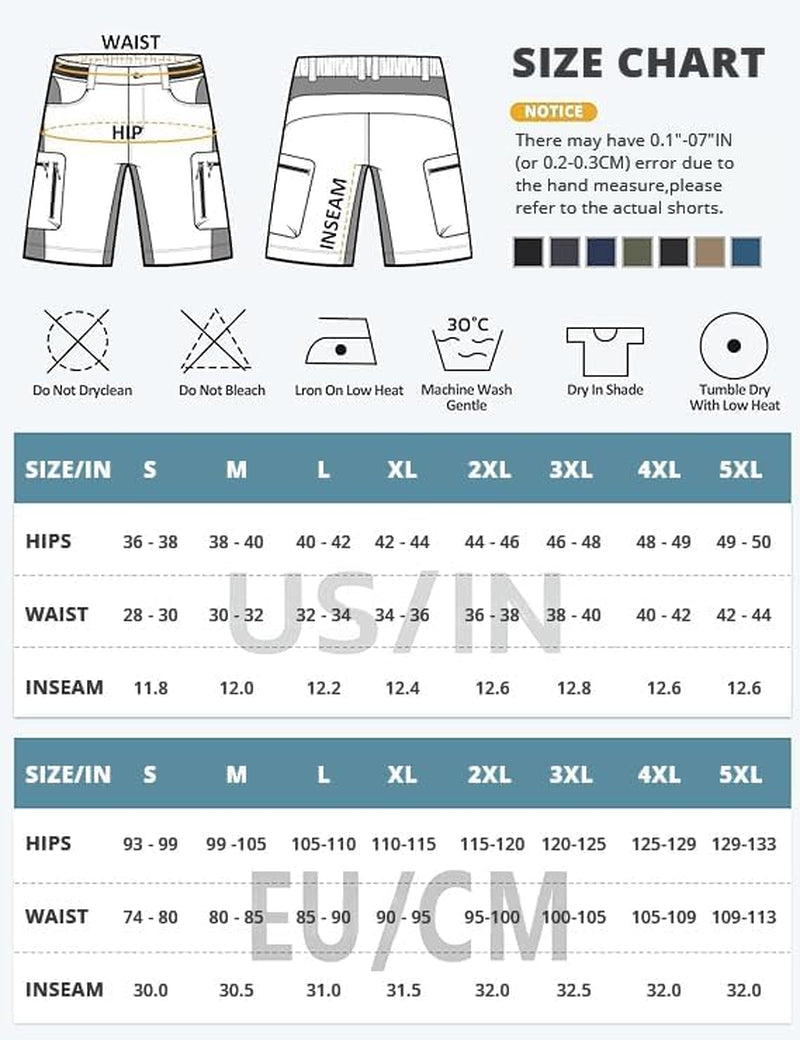 Mens Hiking Cargo Shorts Lightweight Water-Resistant Quick Dry Stretch for Casual Golf Fishing Tactical Bike Outdoor