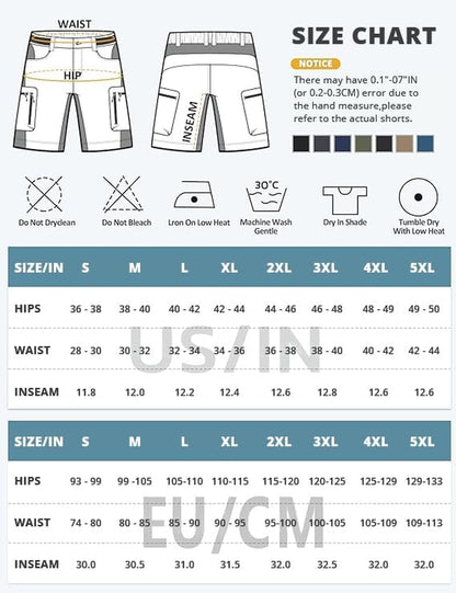 Mens Hiking Cargo Shorts Lightweight Water-Resistant Quick Dry Stretch for Casual Golf Fishing Tactical Bike Outdoor