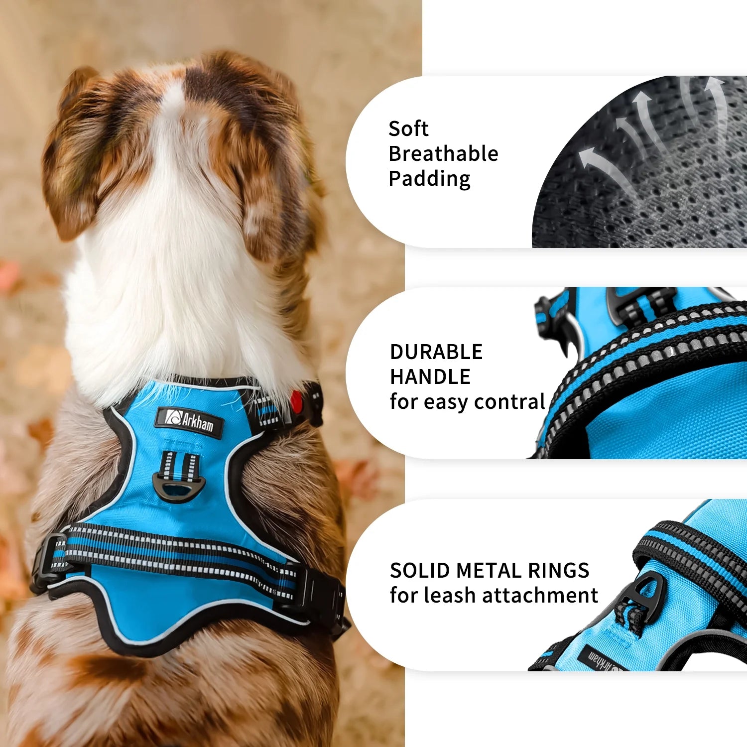 No Pull Dog Harness, Adjustable Dog Walking Harness with Breathable Padded Vest, Reflective Safe Comfort Pet Vest with Easy Control Handle for Small Medium Large Dogs,Blue/M