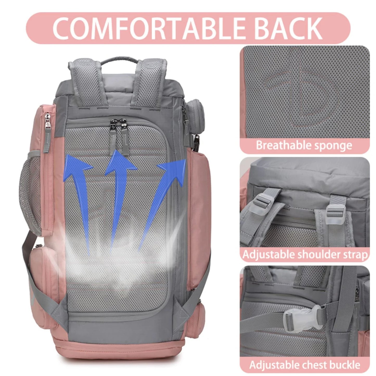 BE SMART 33L Extra Large Gym Backpack for Women, Big Gym Bag with Shoes Compartment, Waterproof Heavy Duty Duffel Bags, Women'S Workout Backpacks for Outdoor Sport,Hiking,Camping,Travel (L)