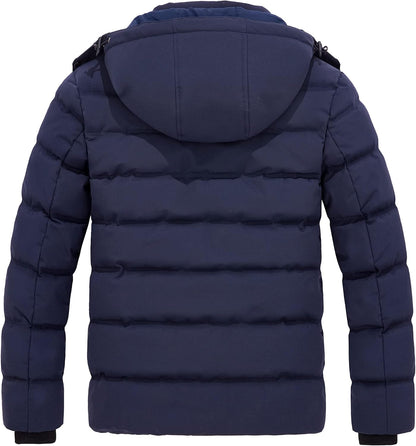 Men'S Hooded Winter Coat Warm Puffer Jacket Thicken Cotton Coat with Removable Hood