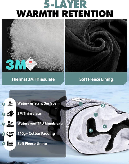 Snow Gloves for Men&Women, 3M Thinsulate Waterproof Skiing Gloves with Pocket and Touchscreen Functionality