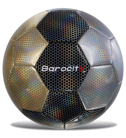 Barocity Mix Silver, Black, Gold Soccer Ball- Premium Size 3 with Reflective Iridescent Rainbow Hex Pattern, Boys and Girls, Kids for Indoor and Outdoor Playtime