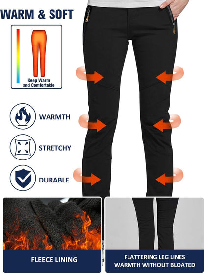Women'S Winter Warm Outdoor Slim Windproof Waterproof Ski Snow Fleece Hiking Pants