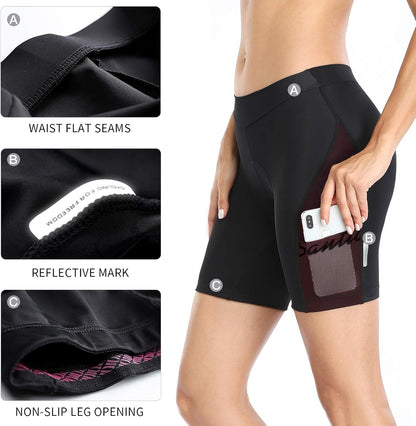Women'S Bike Shorts with Padded Cycling Quick Dry Breathable Side Pockets