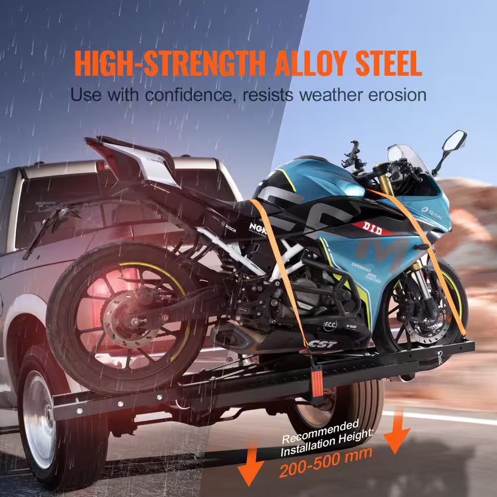 Motorcycle Carrier, 600 Lbs. Steel Motorcycle Carrier Hitch Mount with Loading Ramp, Scooter Dirt Bike Trailer Hauler