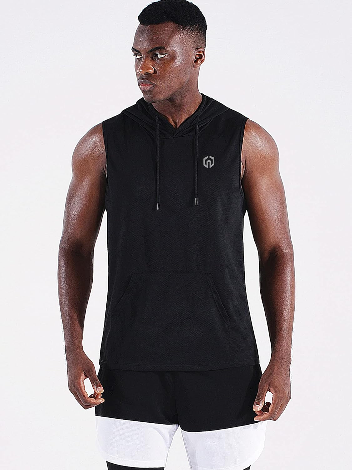 Men'S Running Tank Tops 3 Pack Sleeveless Workout Athletic Shirts with Hoods and Pockets,5093,Black/Blue/Red,M