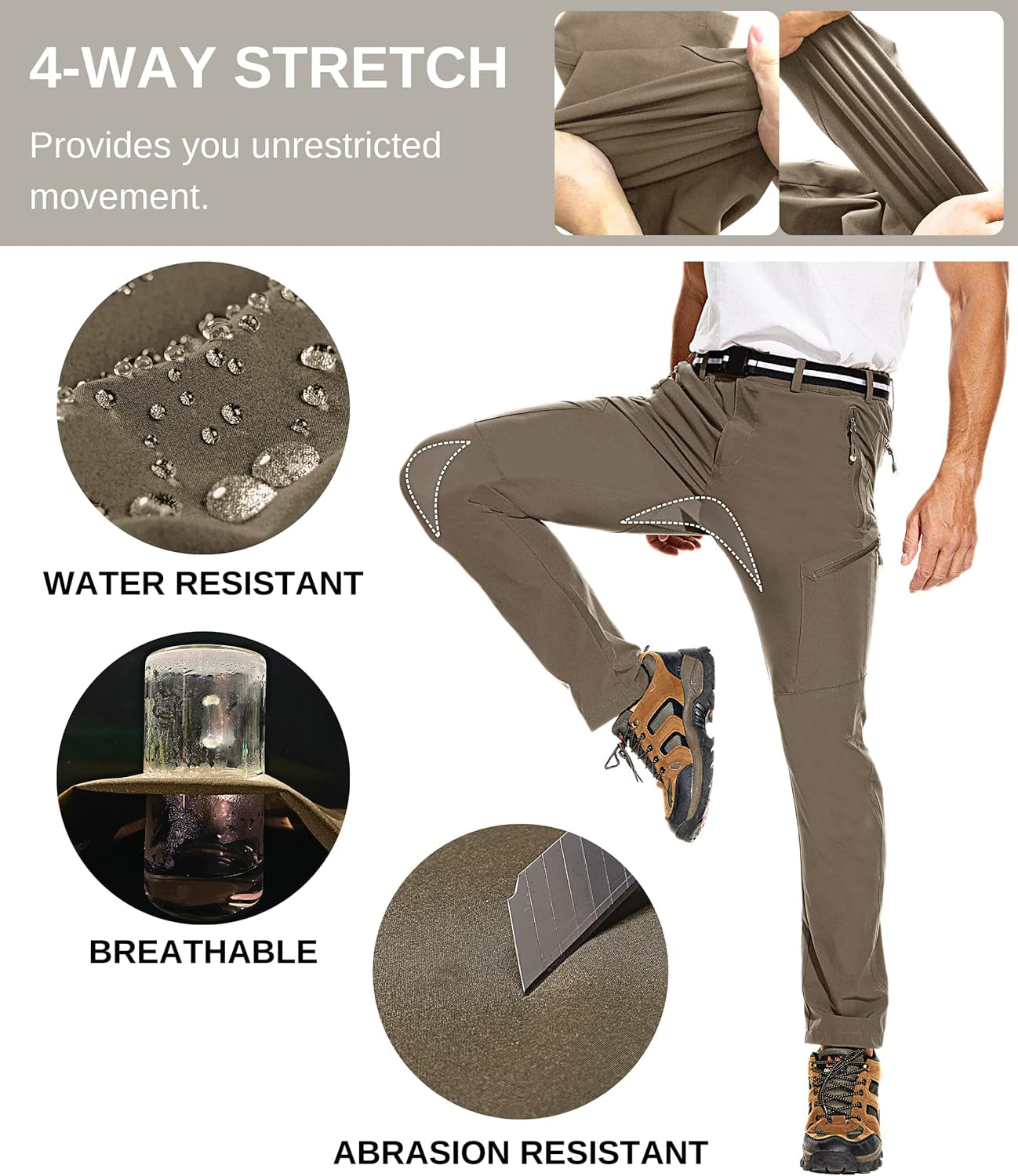 Hiking Pants Men Lightweight Mens Travel Pants Stretchy Work Pants for Men Quick Dry Fishing Pants Outdoor