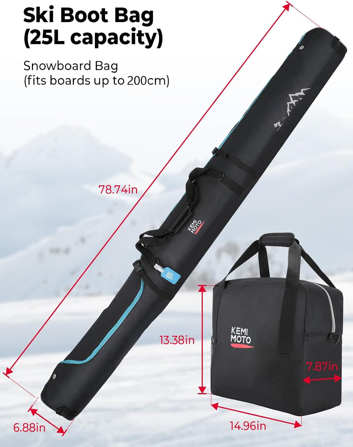 Ski Bag and Boot Bag Combo, Snowboard Bag Padded Ski Bags for Air Travel, Snow Ski Bags Fit Skis up to 200Cm, Ski Double Bag Combo