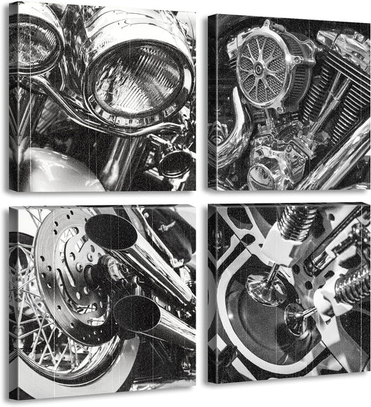 Black and White Motorcycle Wall Art Vintage Vehicle Pictures Wall Decor Close up of Motorcycle Canvas Prints Modern Home Office Artwork Decorations for Mens Bedroom Boys Room Paintings