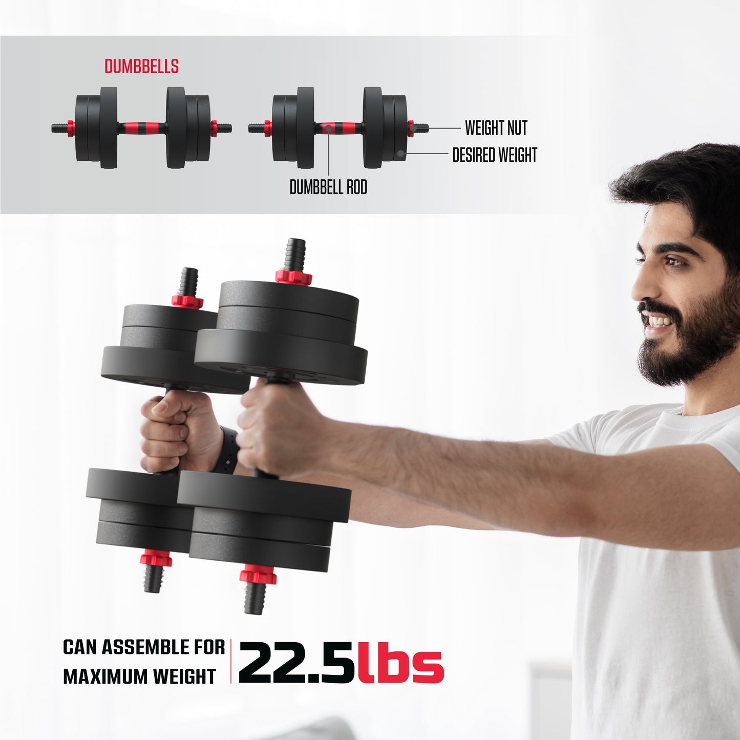 Smartbell Gym 5-In-1 Adjustable Dumbbell Set & Weight Set for Home Workouts, 40 Lbs