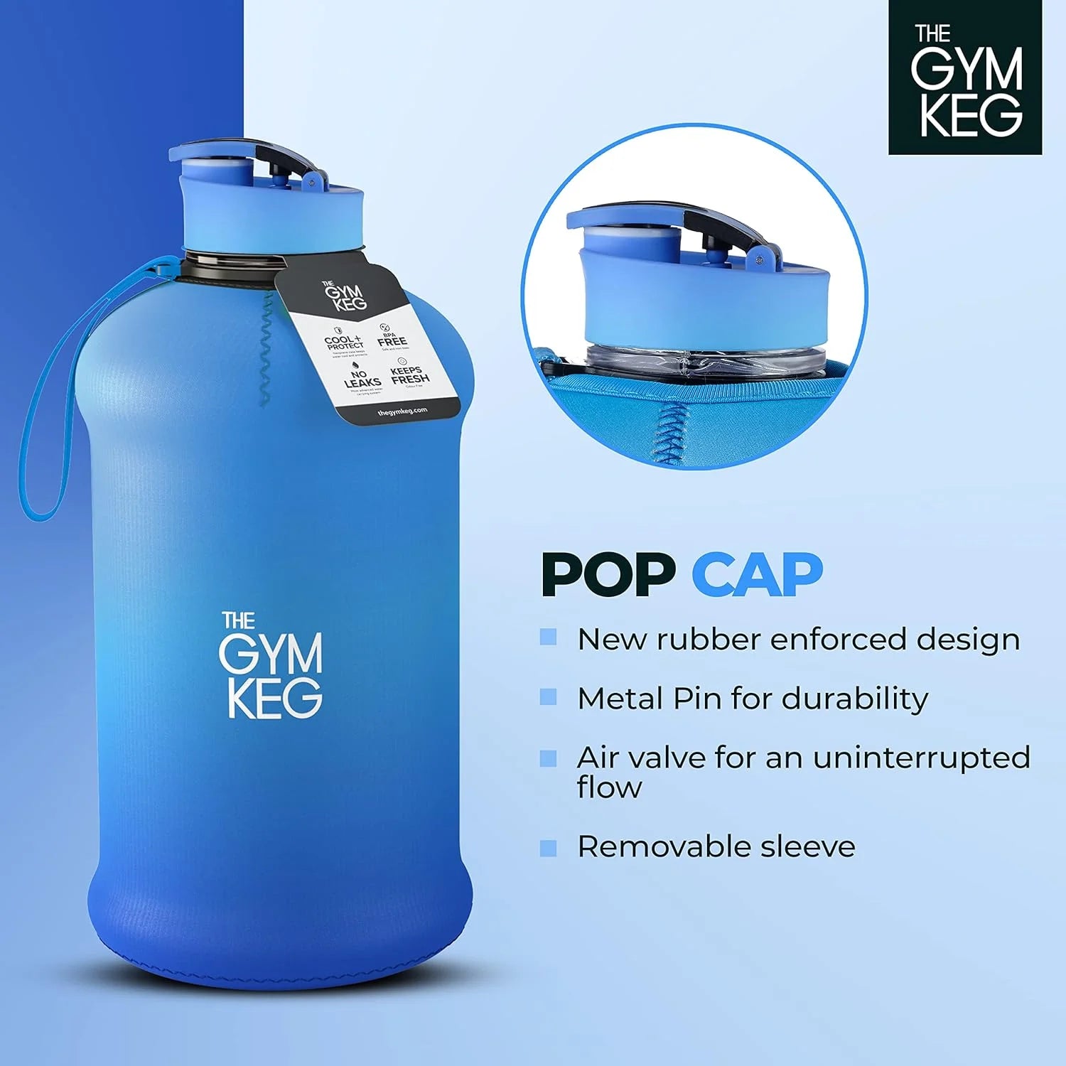 Blue Lagoon Sports Water Bottle Half Gallon - Carry Handle, Big Water Jug for Sport, Ecofriendly, Leakproof