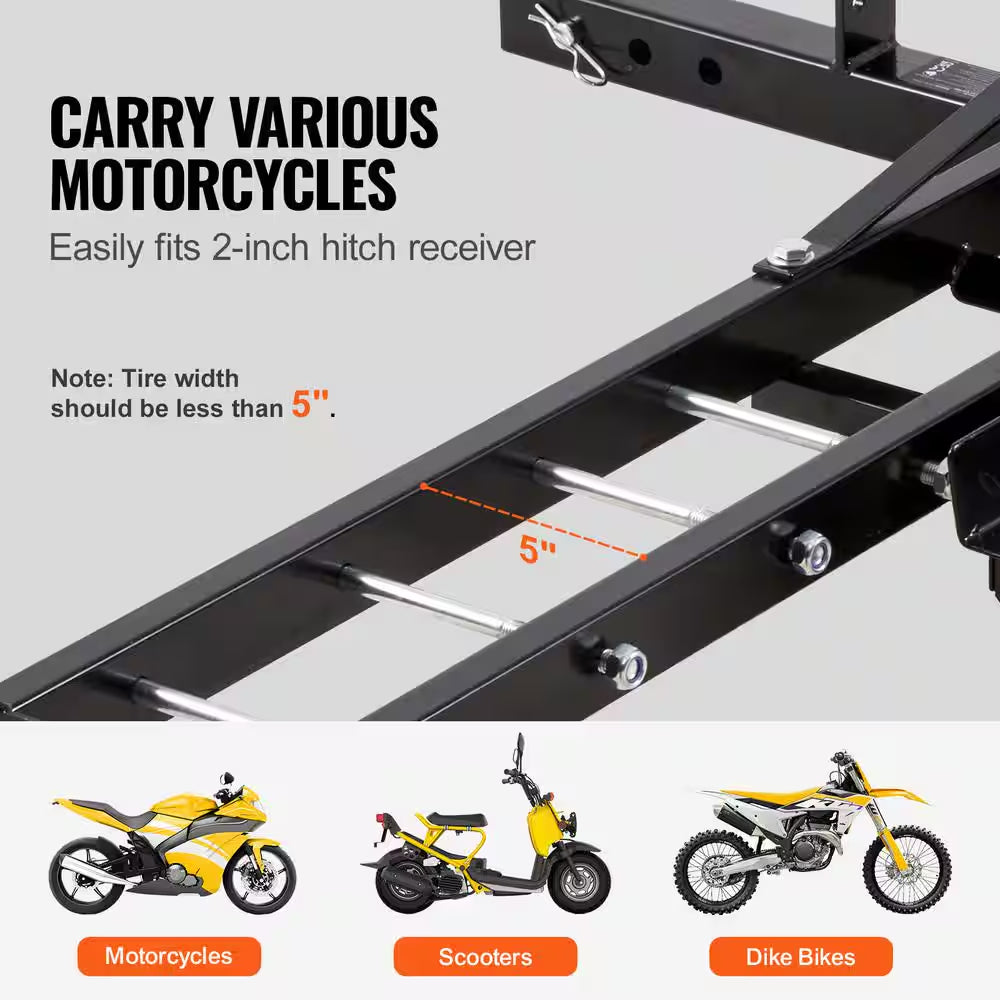 Motorcycle Carrier, 600 Lbs. Steel Motorcycle Carrier Hitch Mount with Loading Ramp, Scooter Dirt Bike Trailer Hauler