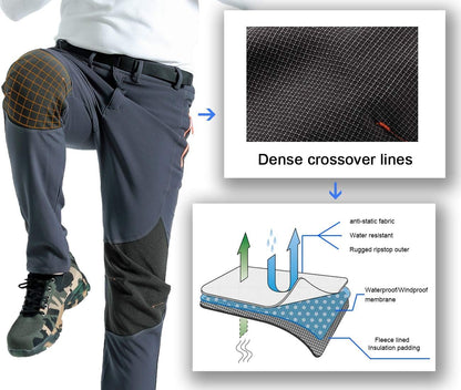 Mens Snow Ski Waterproof Softshell Snowboard Pants Outdoor Hiking Fleece Lined Zipper Bottom Leg