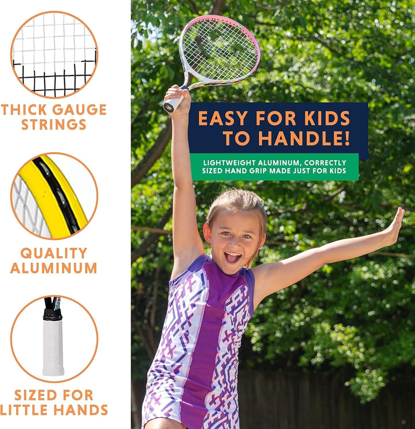 Kids Tennis Racket with Training Videos – Aluminum Youth Tennis Racket with Neoprene Handle for Children Age 5-12 – Learn Faster and Play Better by