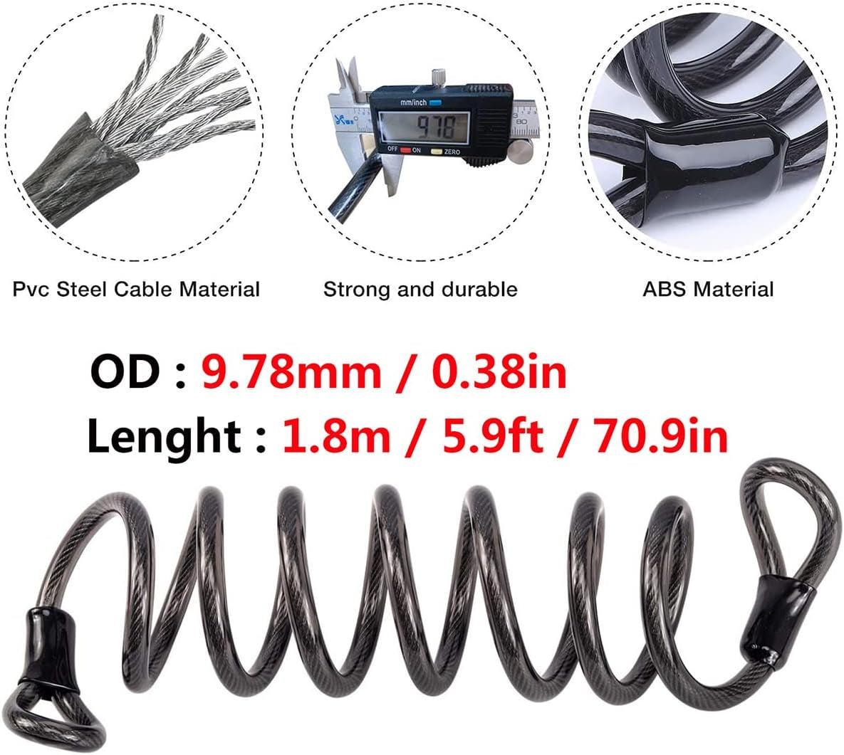 Bicycle Lock Cable,Bicycle Chain Lock,Safety Chain Lock Kit,Heavy Duty Motorcycle Lock,Bicycle Lock,4-Digit Padlock,Bicycle U-Shaped Lock with Cable,12Mm Shackle and 10Mm X 1.8M Cable,Steel Chain Lock
